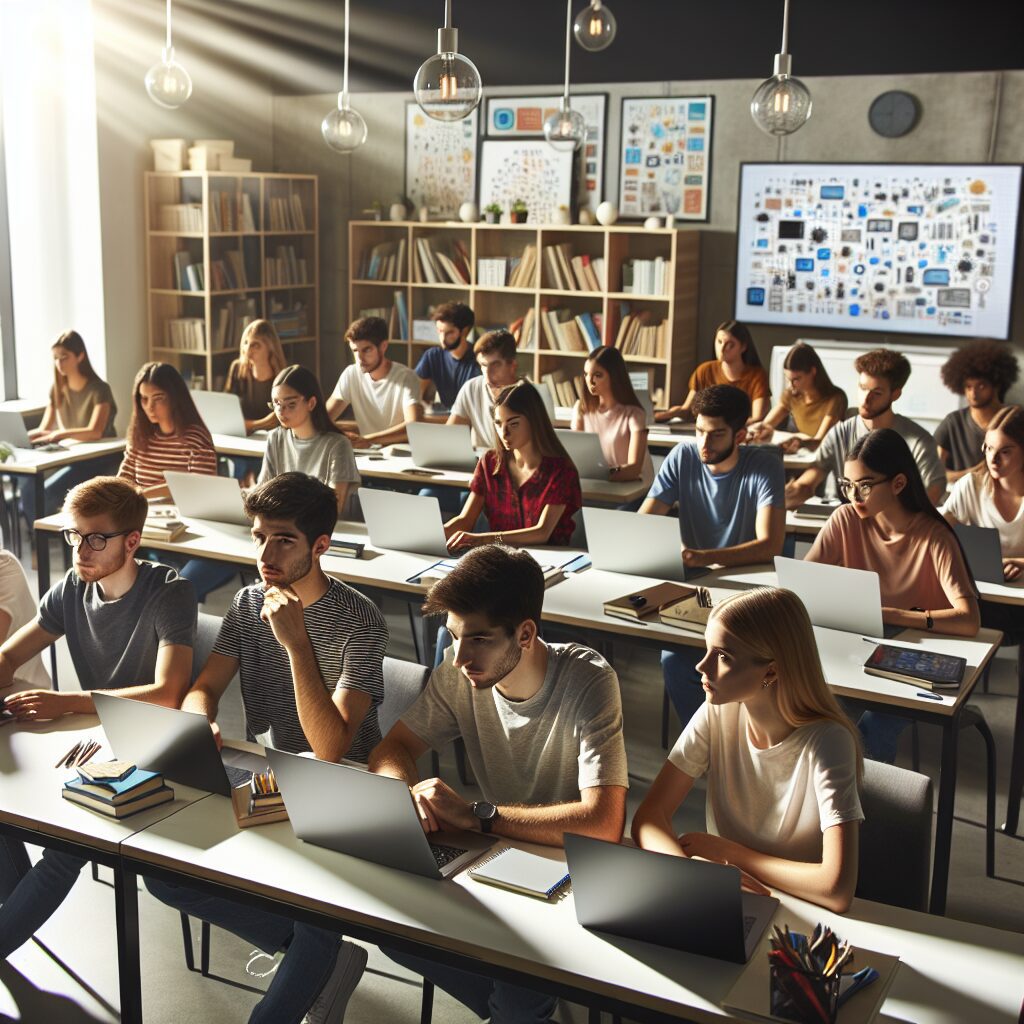 پیدا کردن دوستان جدید پس از مهاجرت: راهنمای جامع تصویری از نوجوانان سفیدپوست در حالی که در کلاس درس در حال یادگیری یک مهارت جدید هستند.