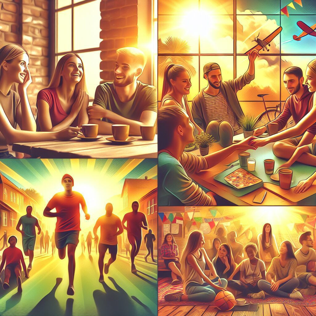 پیدا کردن دوستان جدید پس از مهاجرت: راهنمای جامع ایجاد دوستی پس از مهاجرت - جمعی از جوانان سفید پوست در حال تعامل و نشاط در مکانهای مختلف اجتماعی و فرهنگی.