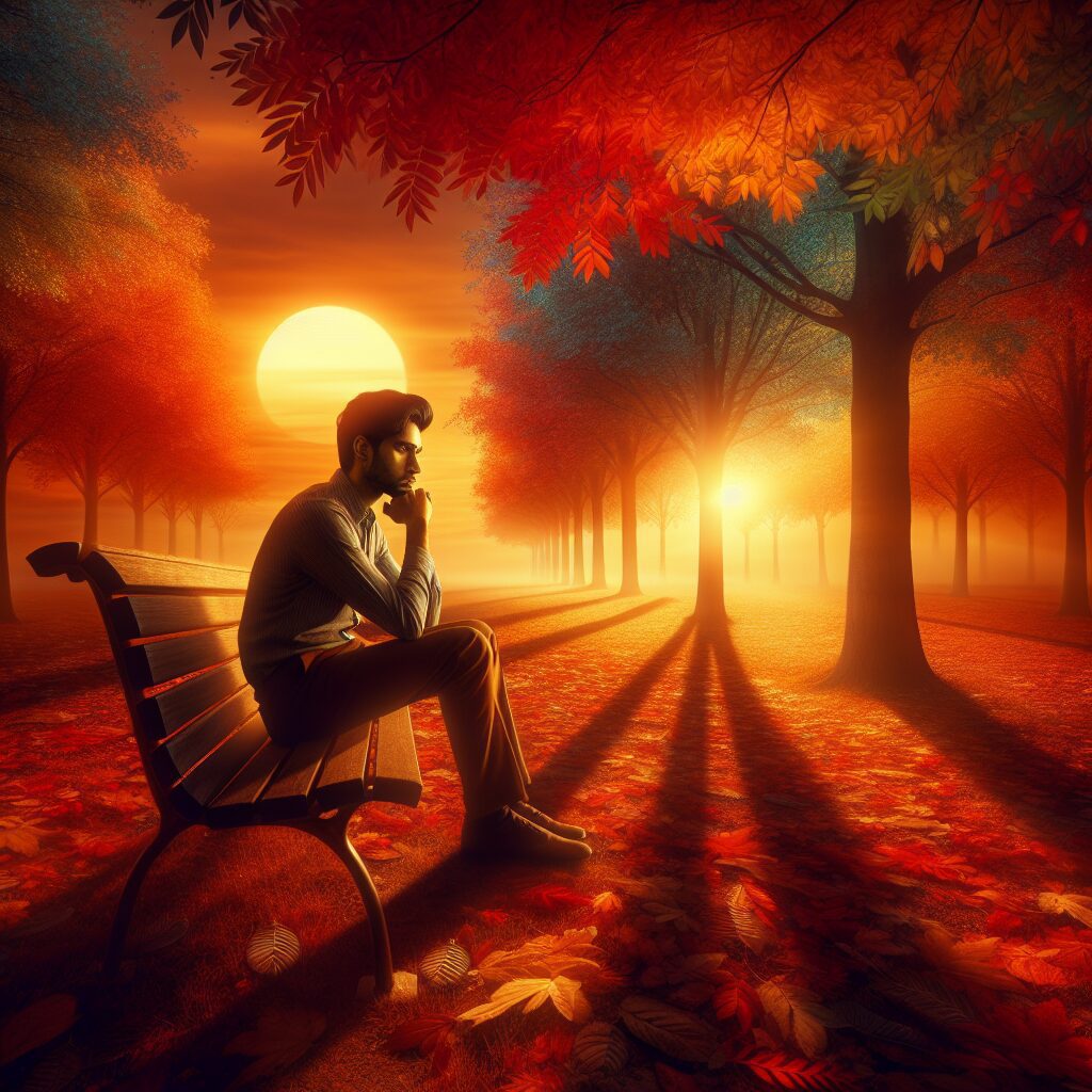 مقدمهای بر افسردگی فصلی: تعریف، اهمیت و شیوع تصویر یک منظره پاییزی با فردی که نشانههایی از ناراحتی را بروز میدهد.