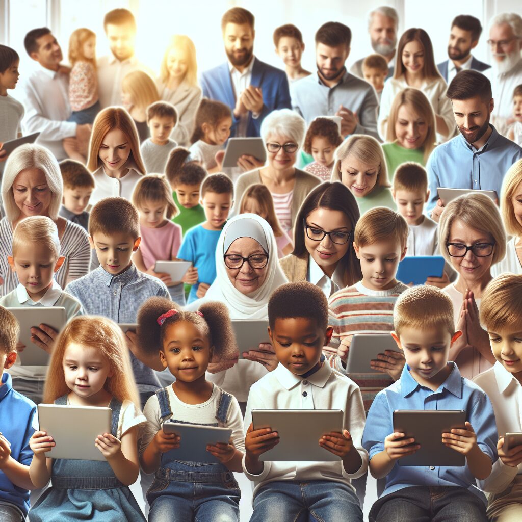 تحقیقات و مطالعات مرتبط با تکنولوژی و ADHD تصویری از کودکان در حال استفاده از تبلت با راهنمایی والدین و معلمان