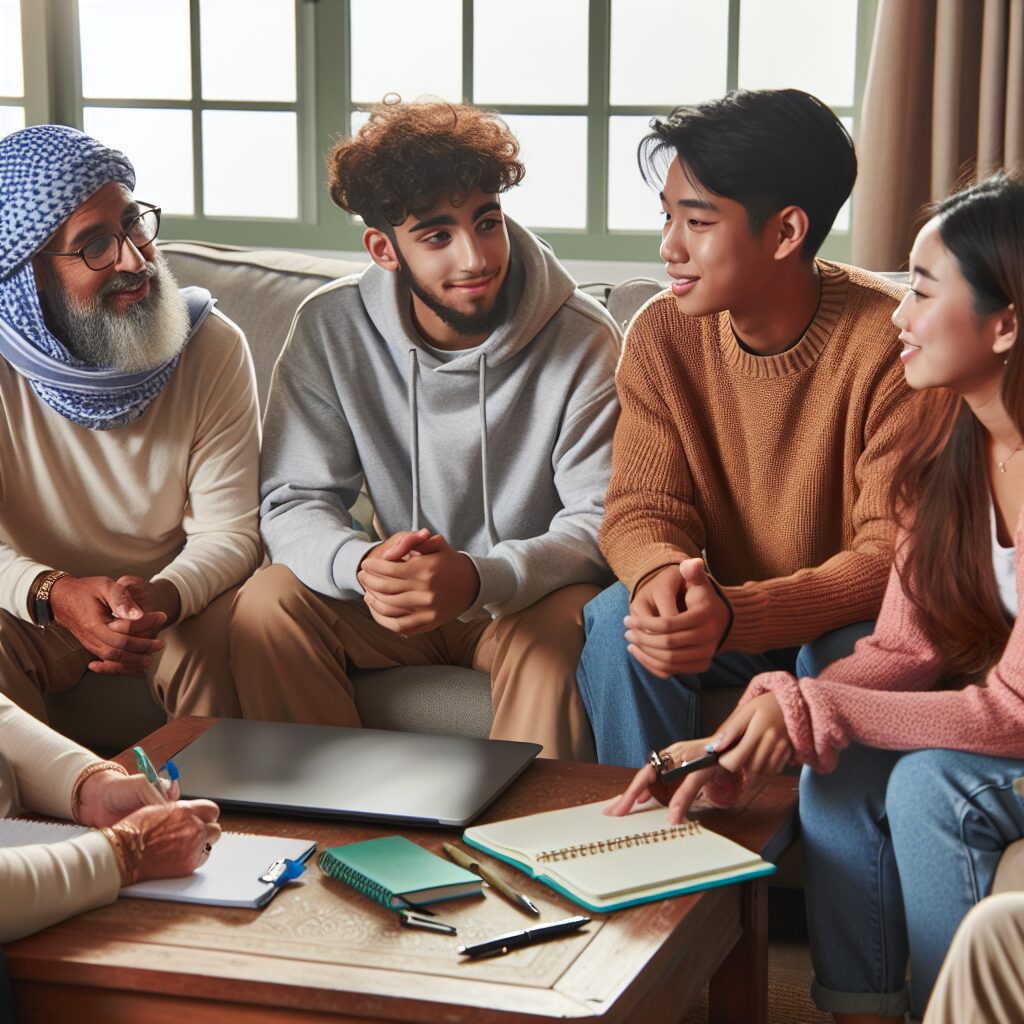 مدیریت تنشهای خانوادگی در همخانگی چند نسل تصویر خانوادهای در حال برگزاری جلسهای صمیمی برای کاهش تنشها