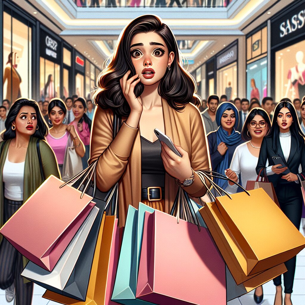 اعتیاد به خرید تصویری از فردی در فروشگاه با کیفهای خرید متعدد
