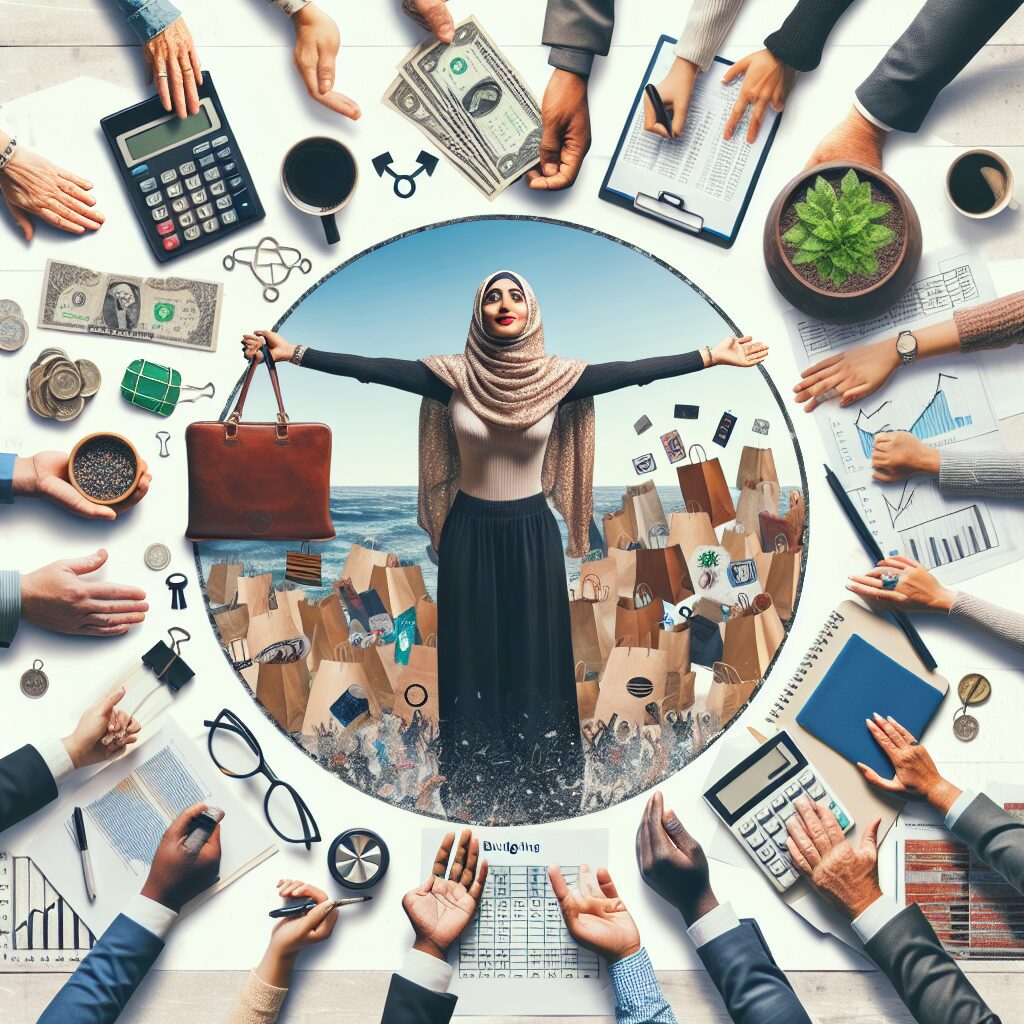 اعتیاد به خرید تصویر مفهومی از فردی که در حال نجات از دریای کالاها و بستههای خرید است، همراه با راههای درمانی، تکنیکهای مدیریت مالی و پشتیبانی جامعه