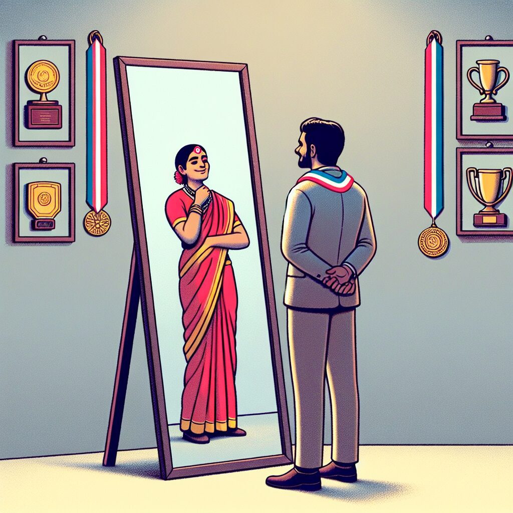 نقش تربیت دوران کودکی در خودشیفتگی نمایش یک شخصیت خودشیفته در حال تحسین خود در آینه