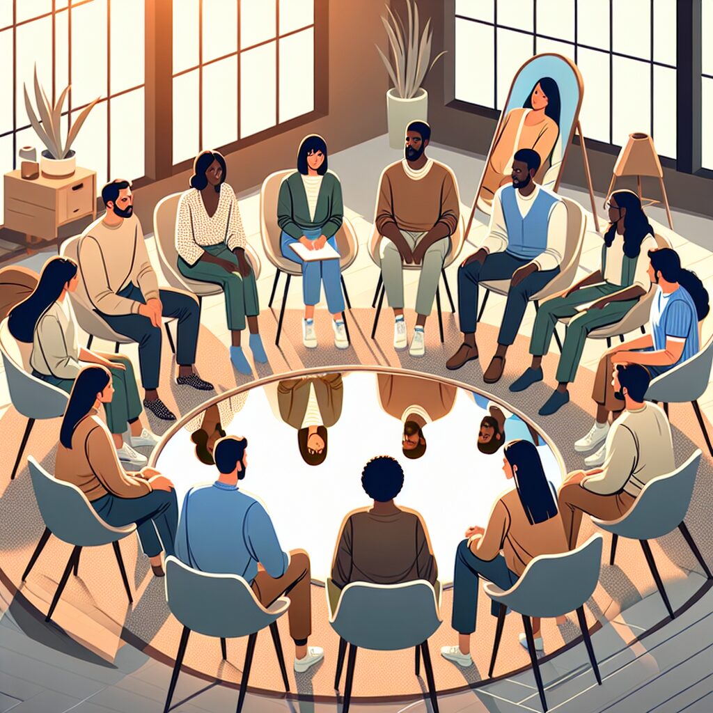 اضطراب تایید جمعی: دلایل و راهکارها تصویری مرتبط با روشهای کاهش اضطراب تایید جمعی با تأکید بر تکنیکهای روانشناختی و حمایت اجتماعی.