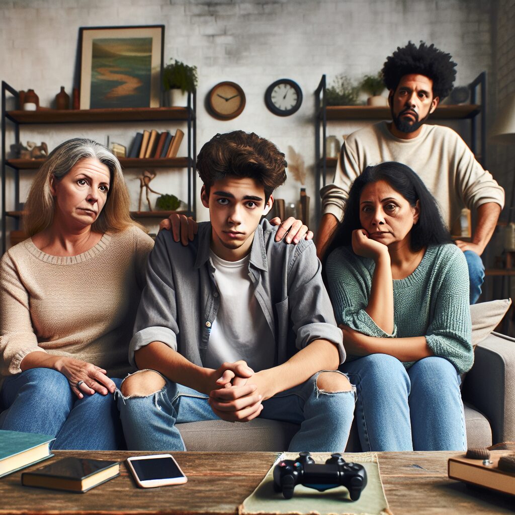 راههای کاهش استرس خانواده در مواجهه با چالشها تصویری از یک خانواده درگیر استرس ناشی از اعتیاد رفتاری