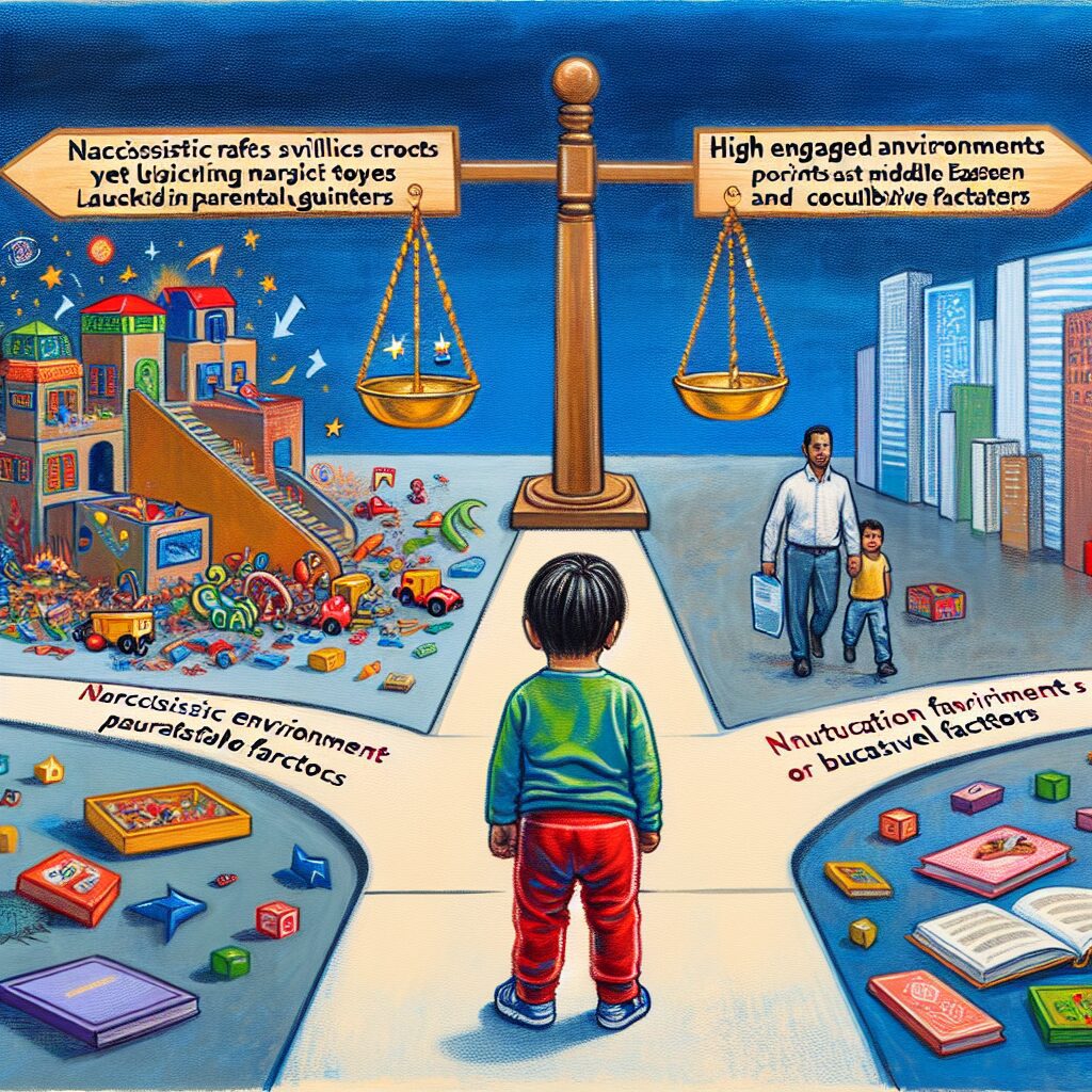 نقش تربیت دوران کودکی در خودشیفتگی تصویری از کودکی که بین تأثیرات مثبت و منفی رشد یافته، با والدین متفکر در زمینه