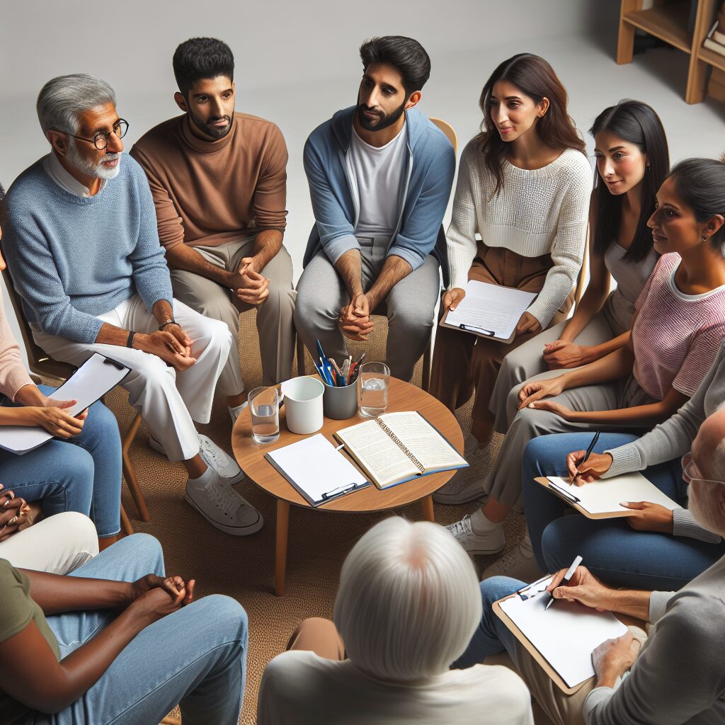 راههای کاهش استرس خانواده در مواجهه با چالشها گروهی از خانوادهها که در حال گفتگو و بیان احساسات هستند