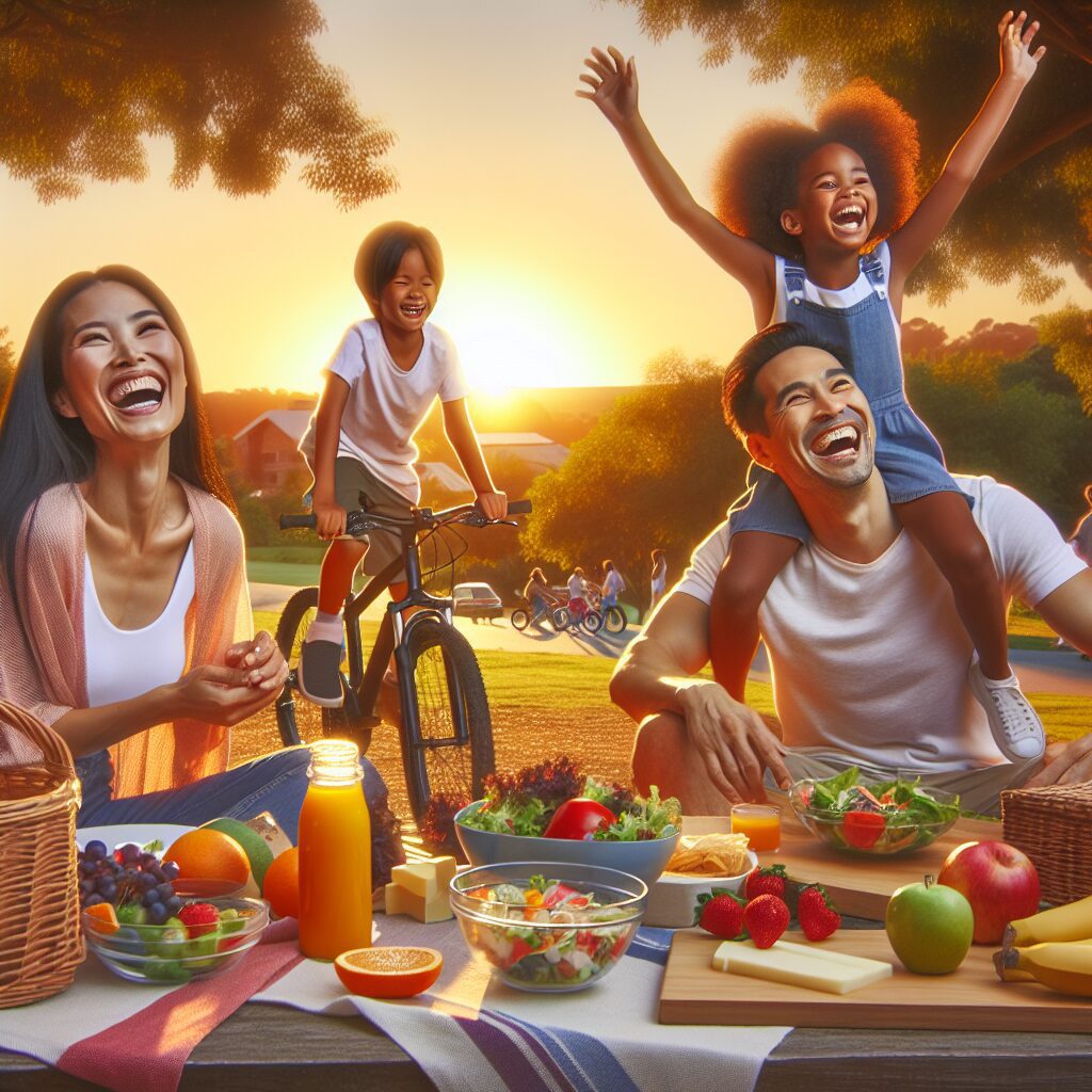 راههای کاهش استرس خانواده در مواجهه با چالشها تصویر خانوادهای در حال ورزش و تفریح با تغذیه سالم