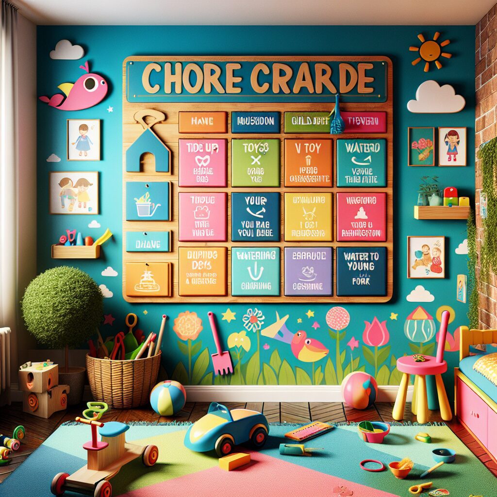 مسئولیتپذیری کودکان: از تعریف تا تأثیرات اجتماعی تصویری از یک اتاق کودک مرتب و یک تابلو وظایف با نقاشیهای کودکان.