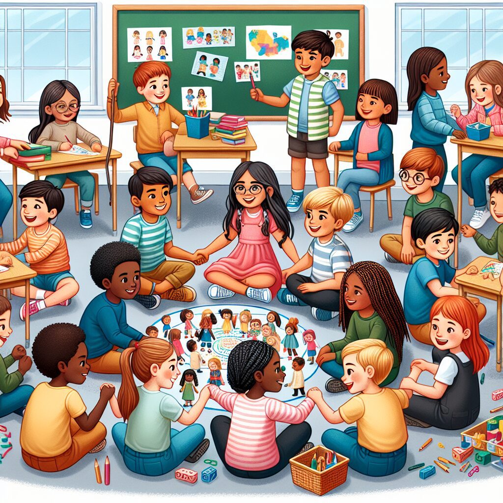 مسئولیتپذیری کودکان: از تعریف تا تأثیرات اجتماعی تصویری از کودکان درحال تعامل، نشاندهنده تاثير مسئوليتپذيري بر رشد عاطفی و اجتماعی در یک محیط آموزشی