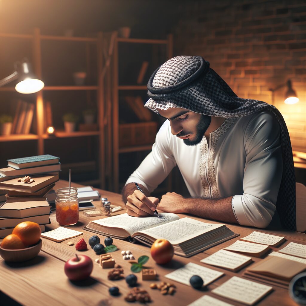 شناخت و مدیریت اضطراب امتحانات در نوجوانان تصویری از دانش آموزی که با آرامش در حال مطالعه است، با محیط آرام اطراف و کتابهایی روی میز