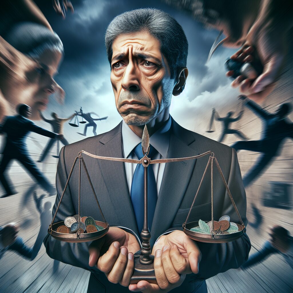 مقابله با وابستگی روانی در چرخه پاداش و تنبیه تصویری از یک فردی که در چرخه پاداش و تنبیه گیر افتاده است که نشانههای استرس روانی و اجتماعی را نشان میدهد.