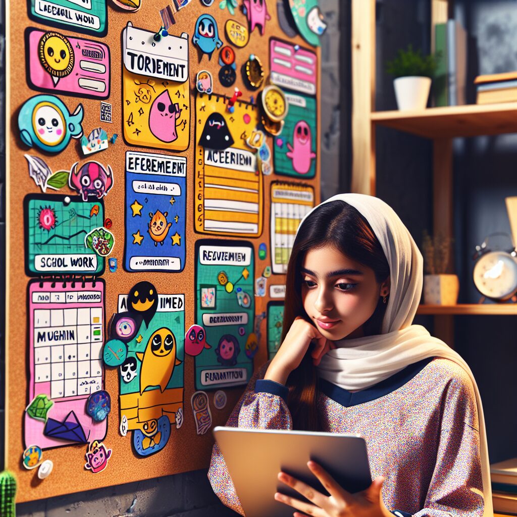 برنامهریزی برای کودکان مبتلا به اختلال نقص توجه و بیشفعالی (ADHD): چالشها و راهکارها تصویری از یک کودک در کنار یک تخته یادداشت که برنامه روزانه خود را بررسی میکند