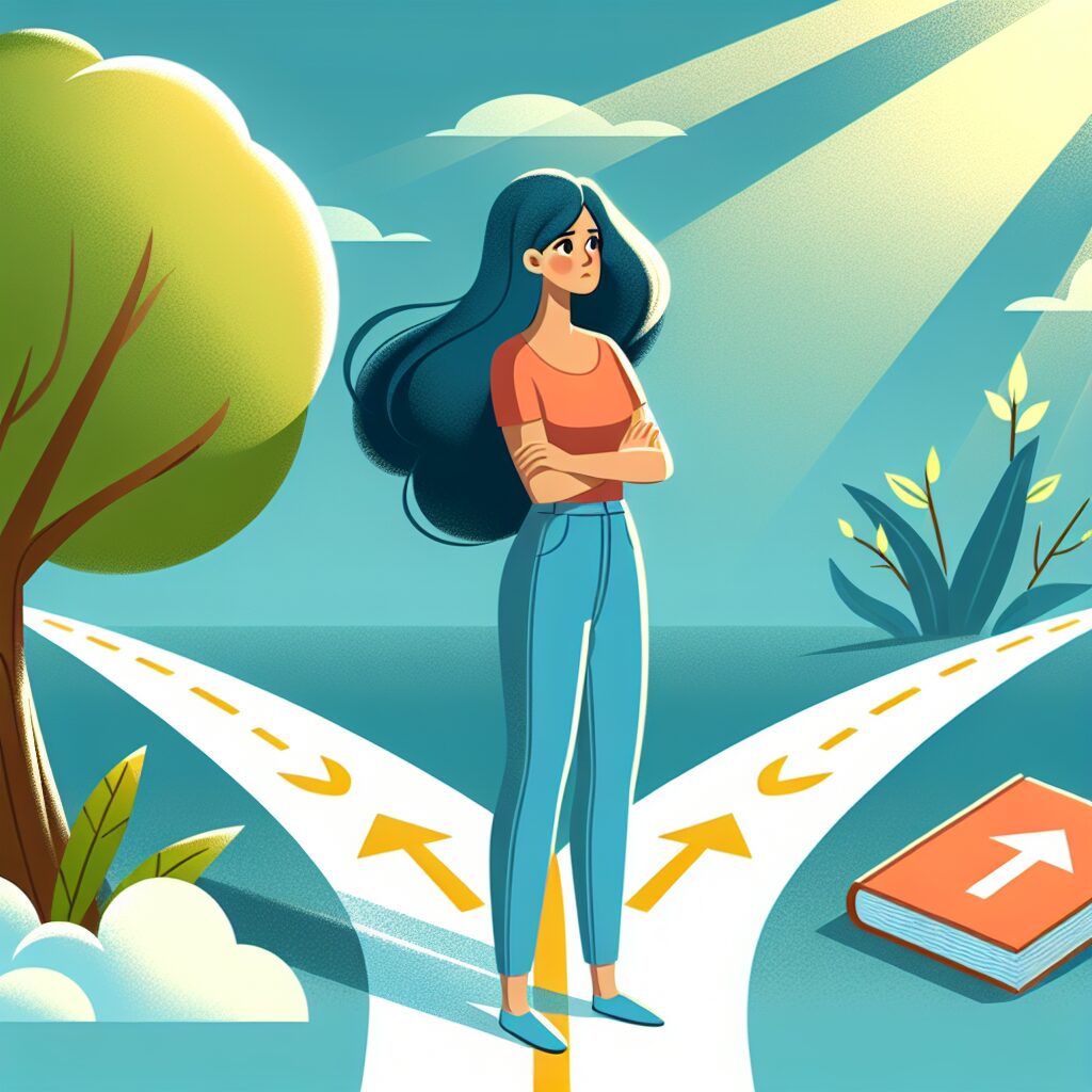 غلبه بر ترس از تغییر مسیر و شروعی تازه تصویری از فردی که با ترس مواجه میشود و جادهای جدید و روشن پیش روی خود دارد.