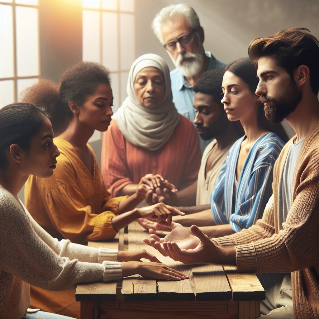 تقلید رفتار: تعریف، اهمیت و کاربردها تصویری از فردی که در حال تقلید حرکات دست فردی دیگر است، در میان جمعی با لباسهای فرهنگی متنوع