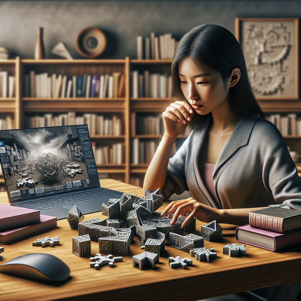 راهبردهای تصمیمگیری تصویری از یک جوان که در حال حل یک پازل پیچیده است، که نشاندهنده بهبود تصمیمگیری با آموزش و تمرین است.