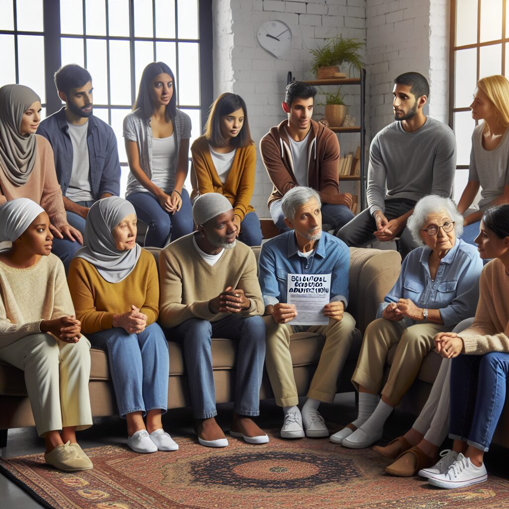 شناخت و مدیریت اعتیاد رفتاری در خانواده تصویری از خانوادهای که در حال گفتگو و تعامل صمیمی و باز برای مدیریت اعتیاد هستند.