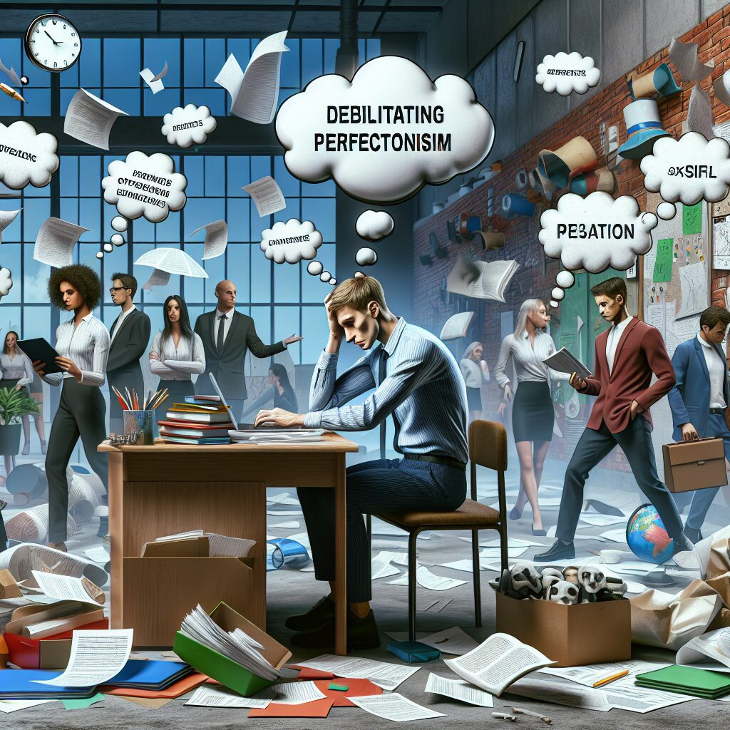 کمالگرایی فلجکننده: تعریف، نشانهها و راهکارها تصویر نشاندهنده تأثیرات کمالگرایی فلجکننده بر سلامت روان، روابط اجتماعی و عملکرد شغلی و تحصیلی.