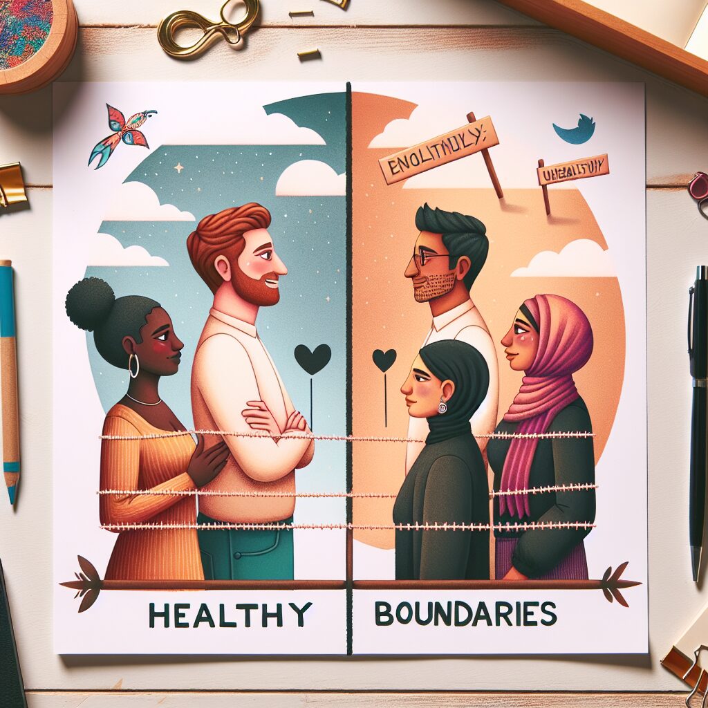 اهمیت و چالشهای مرزگذاری در روابط عاطفی و خانوادگی تولید یک تصویر از مرزگذاری در روابط عاطفی، با تأثیر مرزهای سالم و نشانههای مرزهای ناسالم.