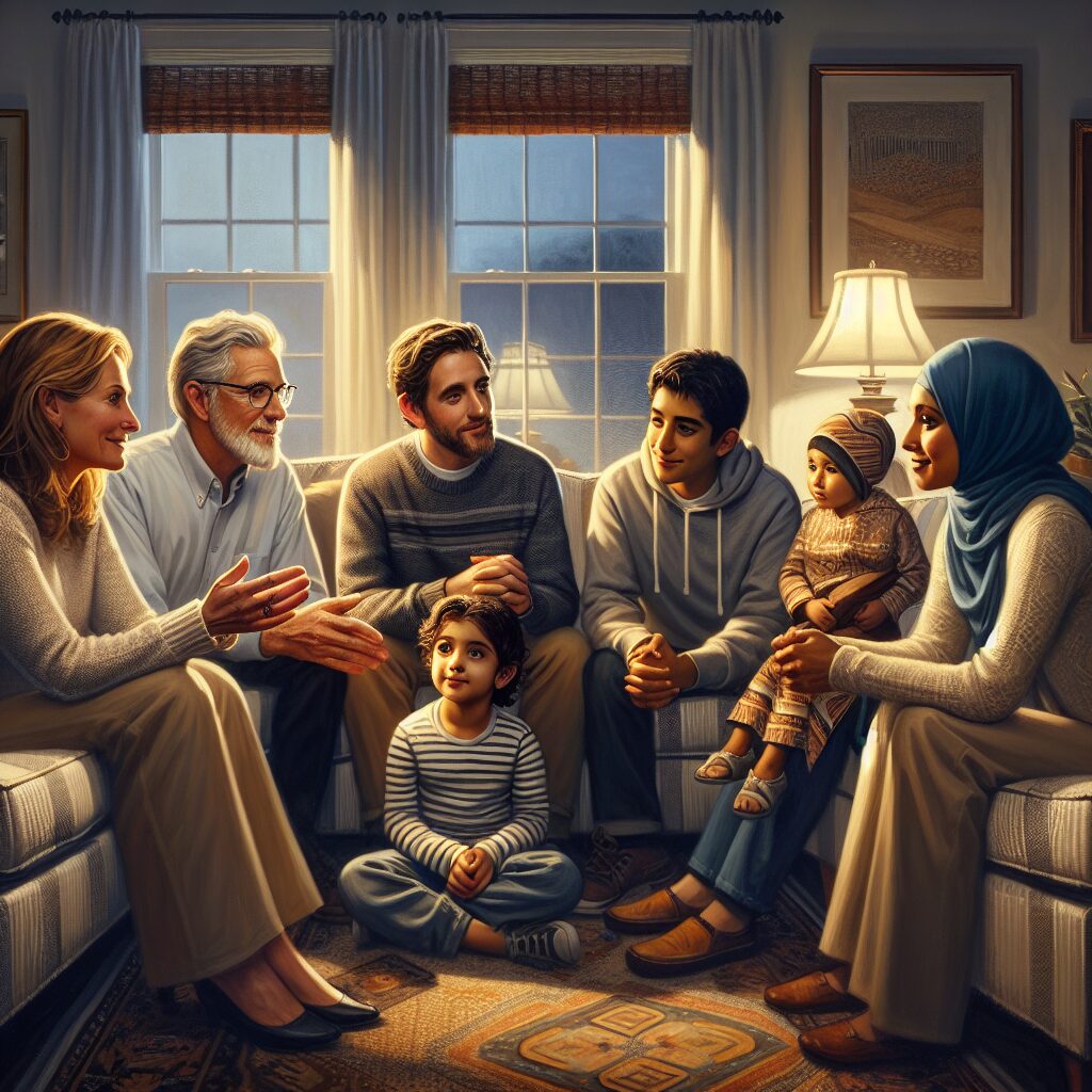 اهمیت و چالشهای مرزگذاری در روابط عاطفی و خانوادگی تصویری از خانوادهای صمیمی در حال گفتگوی سازنده، نشاندهنده مرزگذاری سالم در روابط