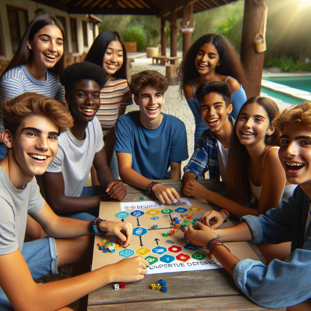 درک و مدیریت اضطراب اجتماعی نوجوانان یک گروه از نوجوانان در حال انجام فعالیت گروهی در محیطی آرام و امن