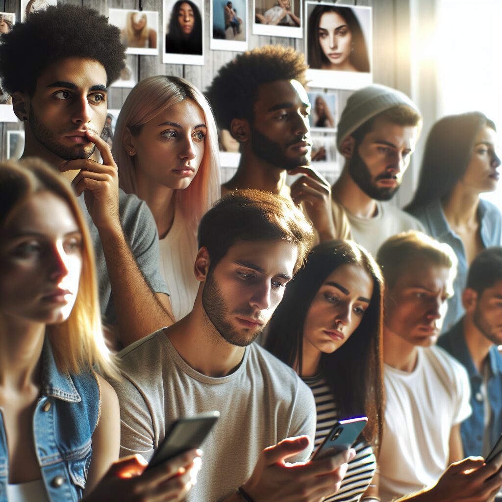 مقایسه در شبکههای اجتماعی و تاثیرات آن تصویر جوانانی که در حال مقایسه خود با تصاویر شبکههای اجتماعی هستند