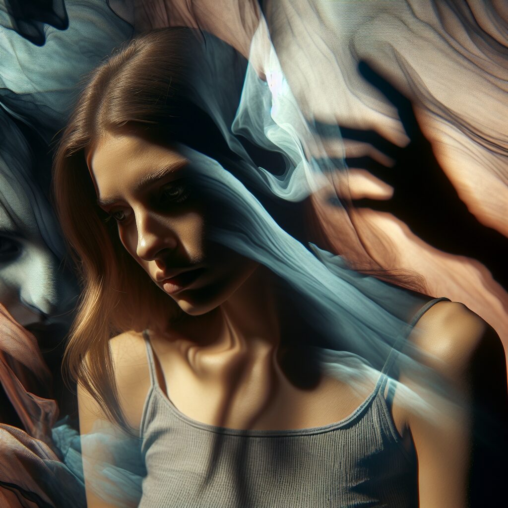 نقش حمایت اجتماعی در کاهش شرم در اعتیاد تصویری از یک فرد با چهرهای اندیشمندانه و سایههایی از شرم و سرزنش که آنها را احاطه کرده است