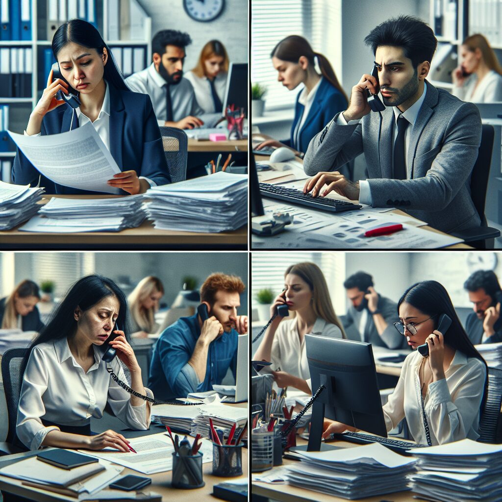 اعتیاد به کار: دلایل، پیامدها و راهکارها تصویری از یک دفتری با افرادی که در حال کار در محیط پرسروصدا و شلوغ هستند