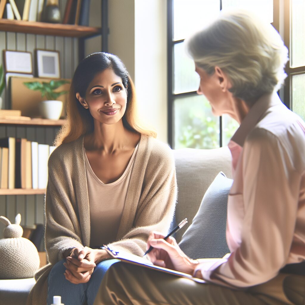 نقش جامعه و فرهنگ در سندروم فریبندگی اجتماعی تصویر زنی در حال مشاوره با یک مشاور