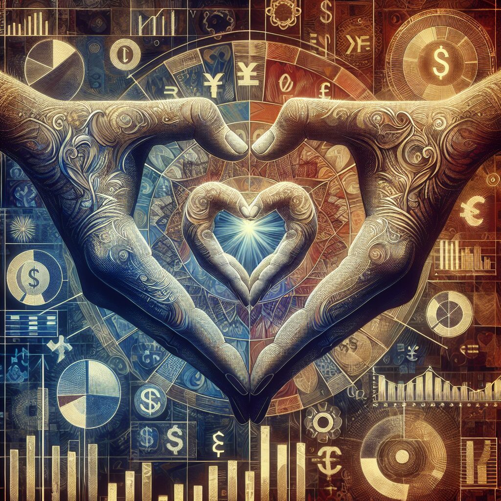 شناخت و پیشگیری از سوءاستفاده از همدلی تصویری از دستهای به هم پیوند خورده در قالب قلب با نمادهای مالی