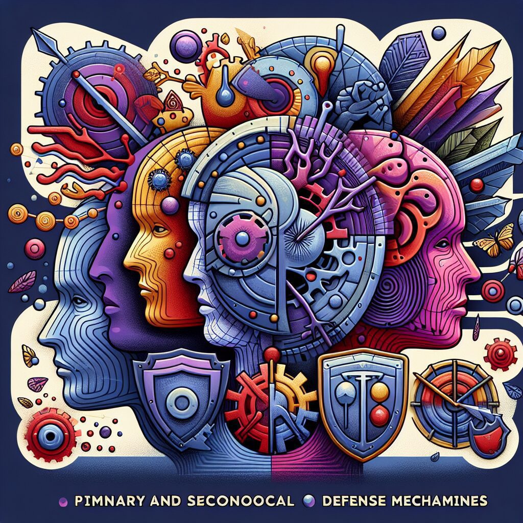 نقش مکانیسمهای دفاعی در سلامت روان و زندگی روزمره تصویری از انواع مکانیزمهای دفاعی شامل مکانیزمهای اولیه و ثانویه.