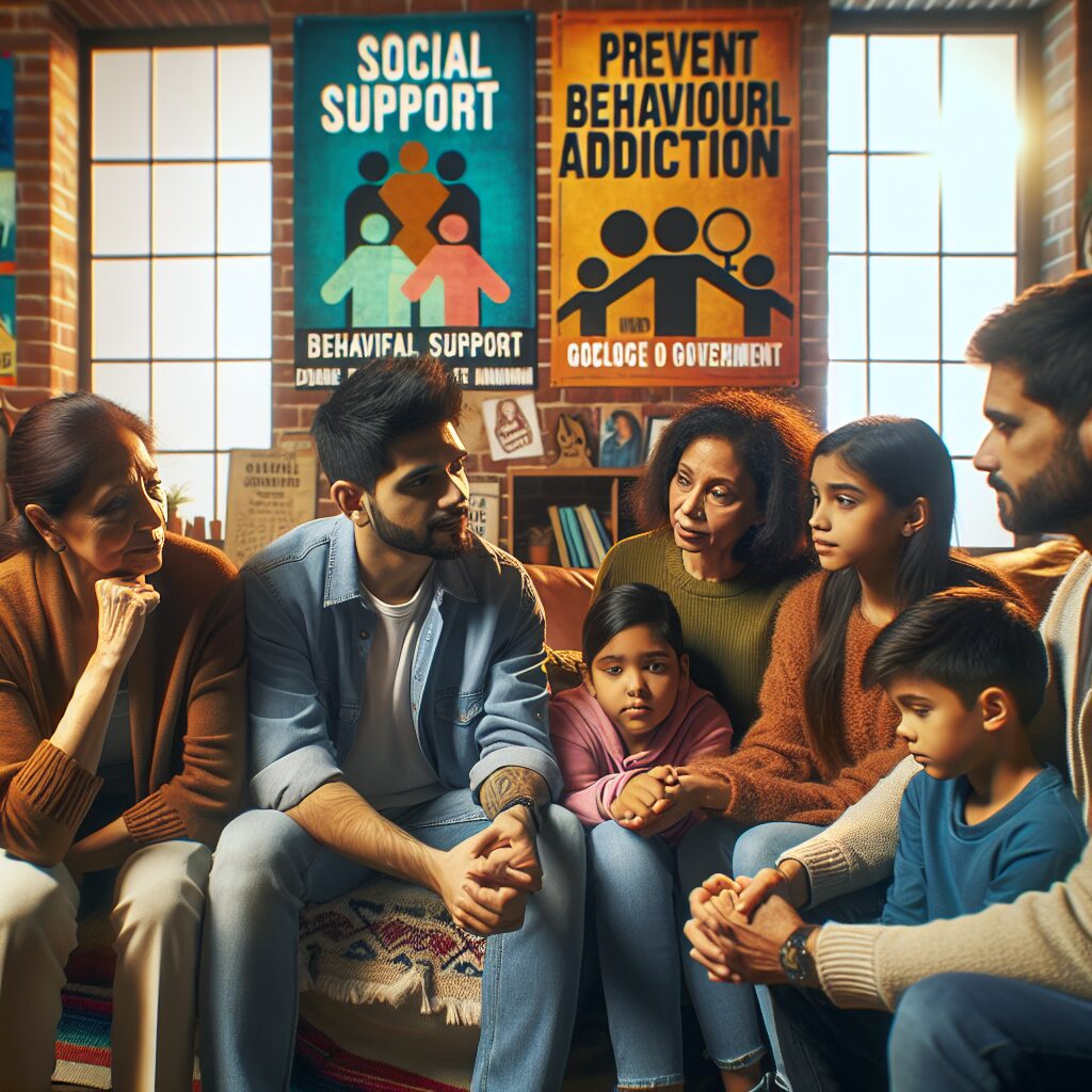 تاثیر اعتیاد بر خانواده: راهکارها و پیشگیری تصویر خانوادهای که در کنار هم هستند و از اثرات منفی اعتیاد رفتاری پیشگیری میکنند.