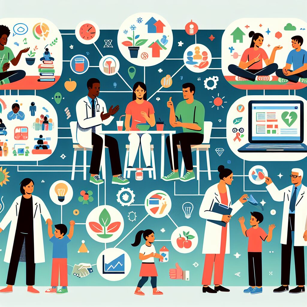 استفاده از انرژی اختلال نقص توجه و بیشفعالی (ADHD) در کودکان: راهکارها و پشتیبانیها تصویری از یک گروه مشاوره، خانوادهها و ابزارهای آموزشی آنلاین برای مدیریت انرژی.