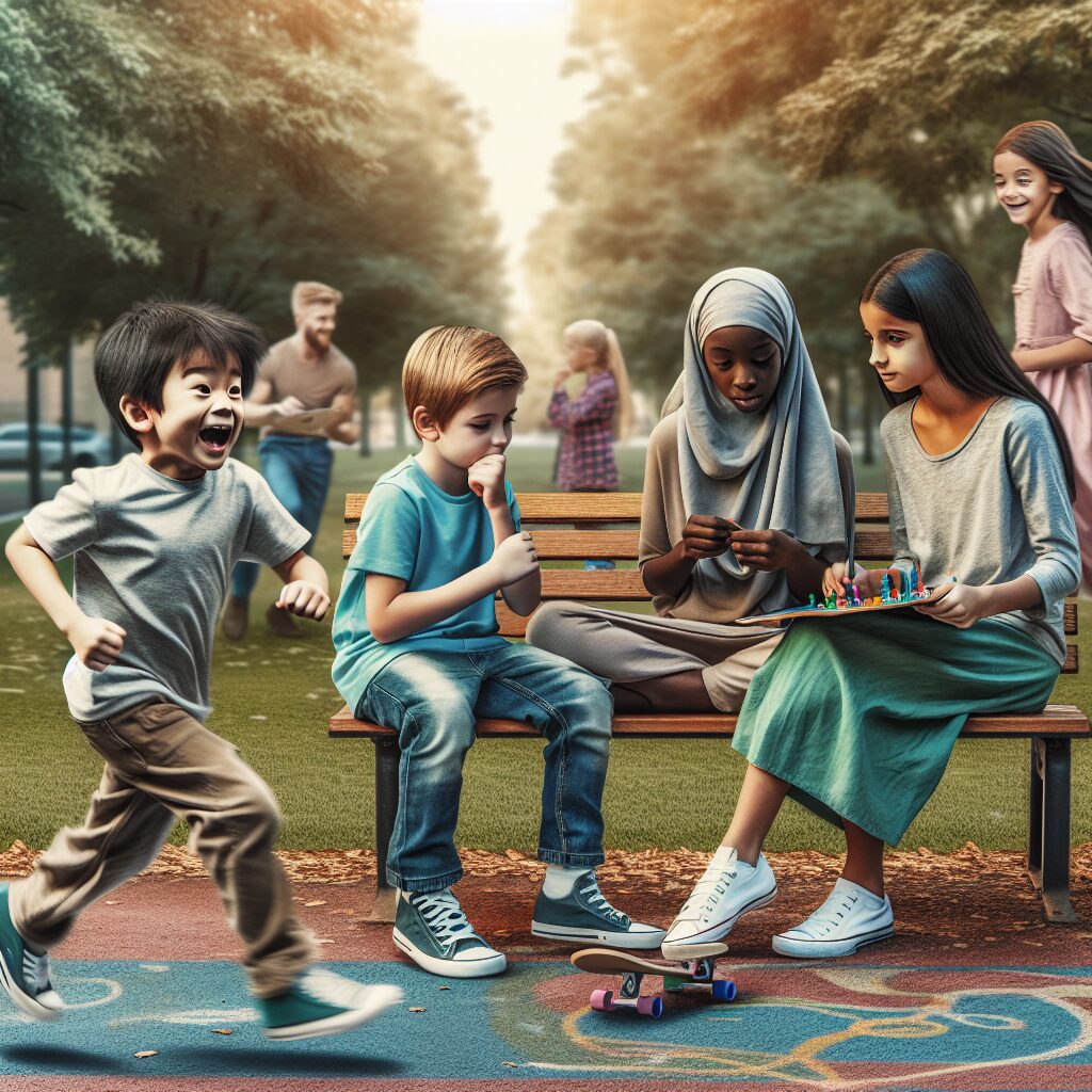 مهارت های اجتماعی در کودکان مبتلا به اختلال نقص توجه و بیشفعالی (ADHD): چالشها و راهکارها تصویری از گروهی از کودکان در حال بازی، برخی با علائم عدم تمرکز و پرتحرکی