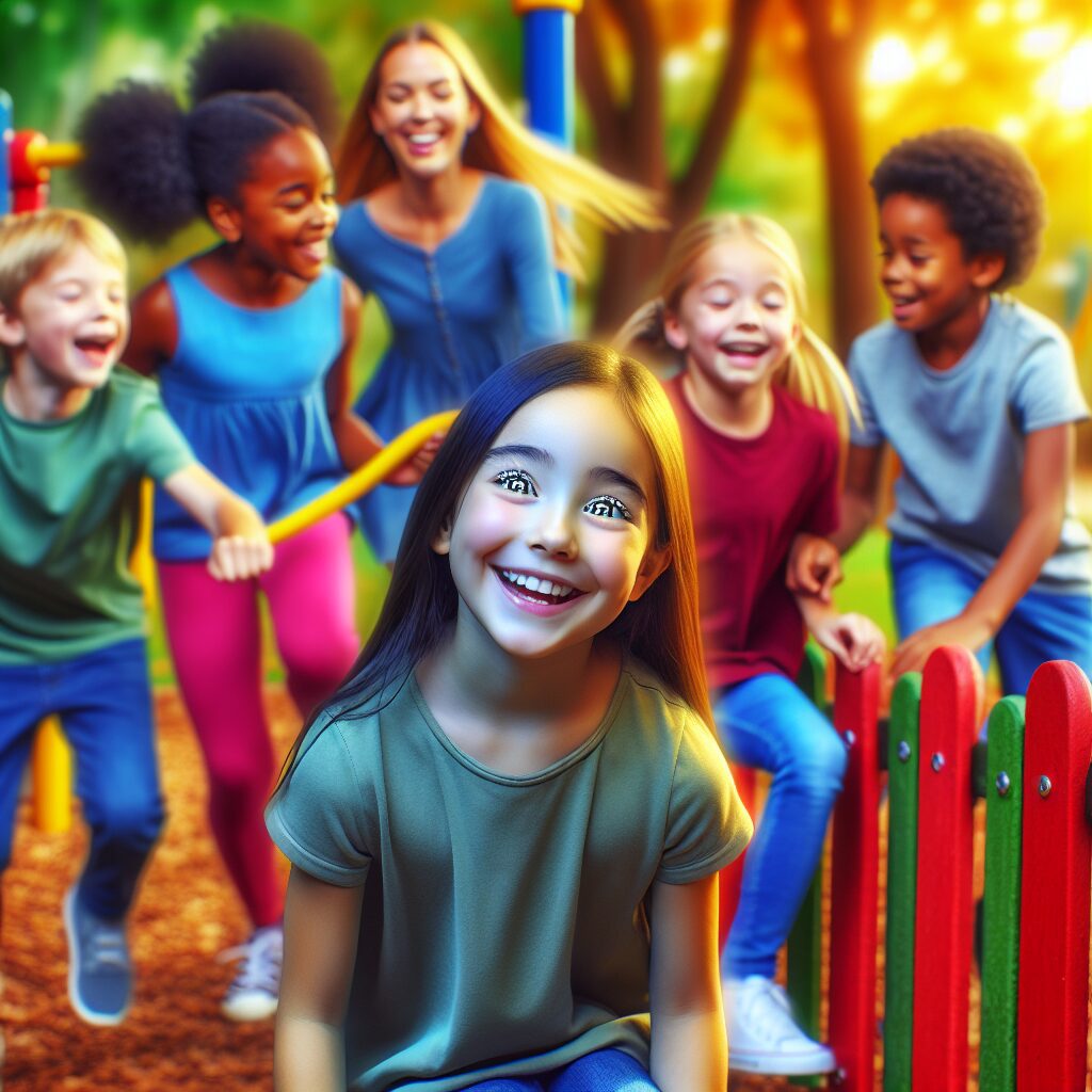 مهارت های اجتماعی در کودکان مبتلا به اختلال نقص توجه و بیشفعالی (ADHD): چالشها و راهکارها تصویری از یک کودک که با دوستانش در حال بازی است، نشان دهنده تعاملات اجتماعی و تقویت مهارتهای ارتباطی
