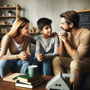 روابط حامیانه والدین و نوجوان برای مدیریت بحران هویت - تصویر نوجوان و والدین در حال گفتوگو و همفکری