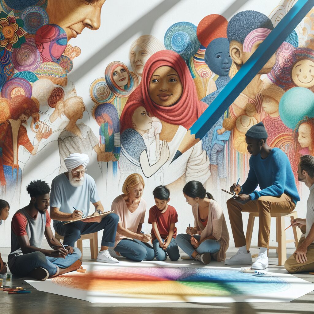 نقش هنر و جامعه در کاهش احساس انزوا در جنگ تصویری از افرادی که در یک پروژه هنری گروهی شرکت میکنند، در حال نقاشی و گفتگو