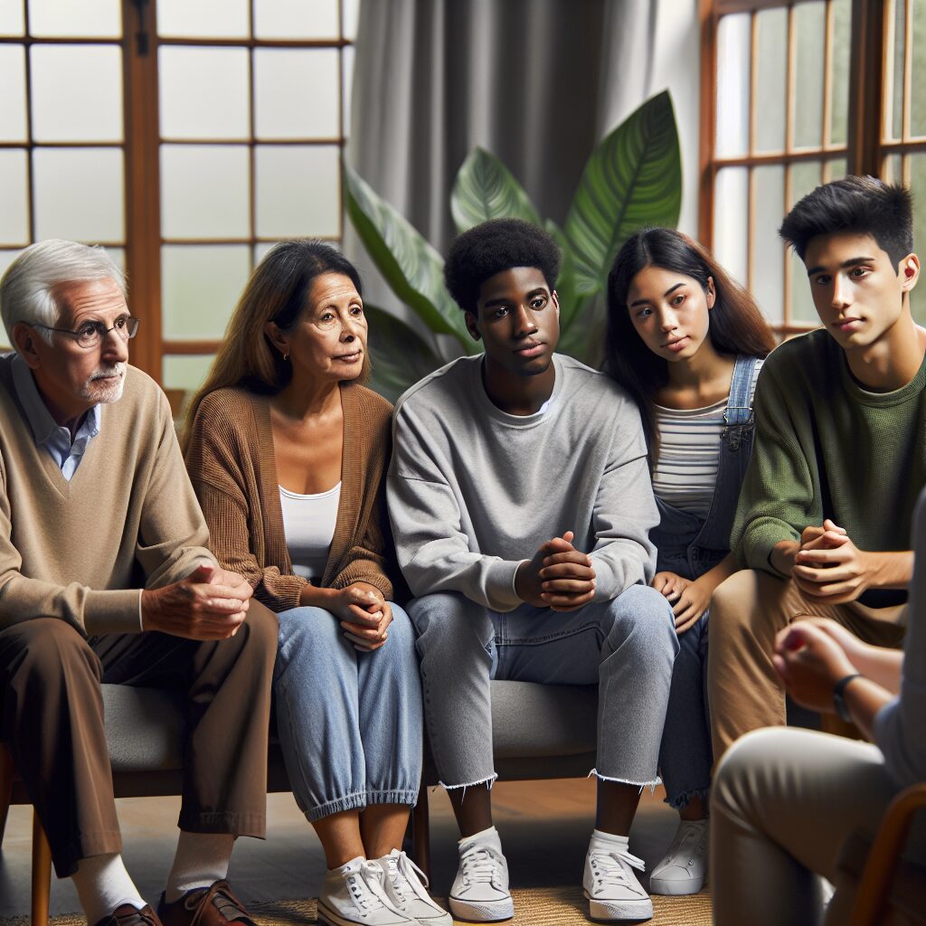 بهبود ارتباط با خانواده در زمان جنگ تصویری از یک خانواده که در جلسات مشاوره گروهی شرکت میکنند.