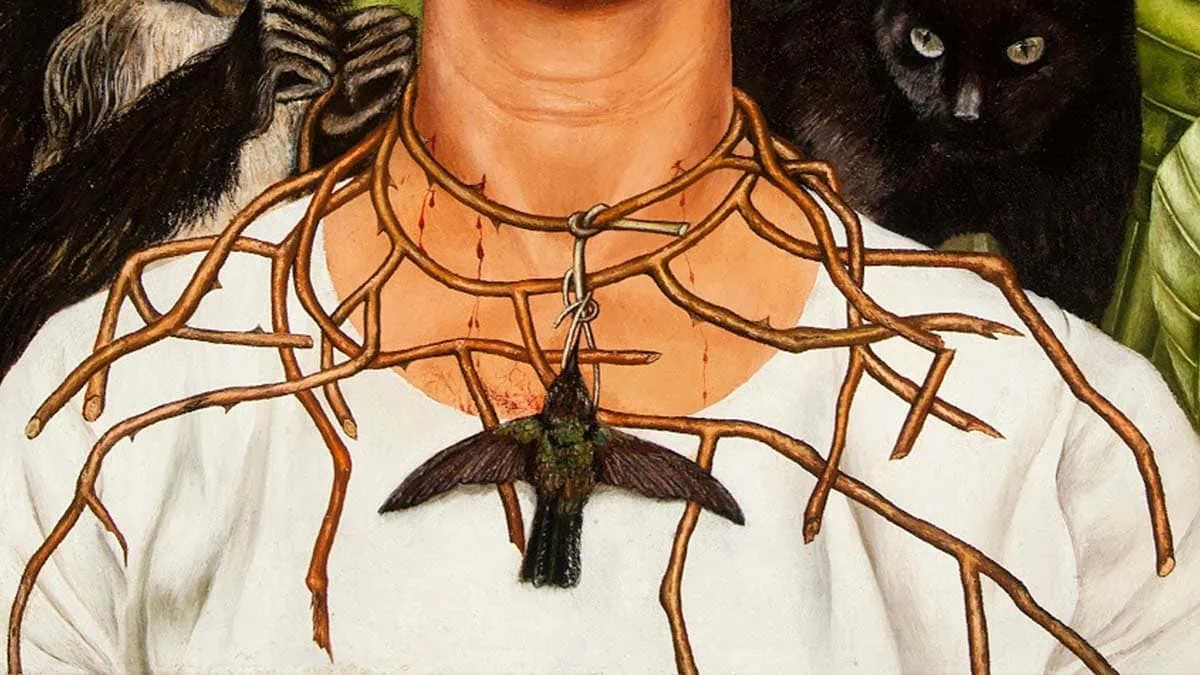 تحلیل روانشناختی نقاشی پرتره با گردنبند خار و مرغ مگس‌خوار (self portrait necklace and hummingbird) اثر فریدا کالو