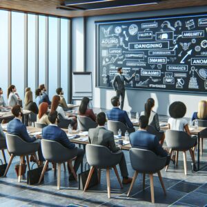 افرادی که به یک سخنرانی درباره زبان مبهم و کلاهبرداری گوش می‌دهند.