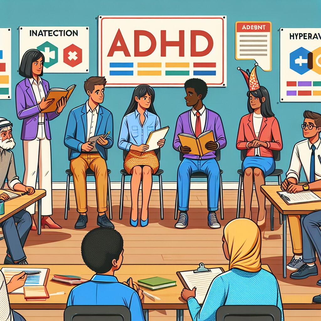 تصویر مفهومی از همکاری بین والدین و معلمان با علائم ADHD در پس‌زمینه