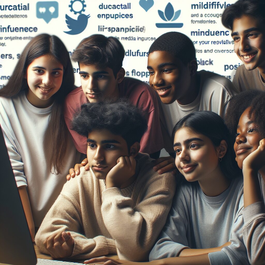 تصویری از نوجوانان نشسته در اطراف یک کامپیوتر با اپلیکیشن‌های آموزشی و تمرین ذهن‌آگاهی