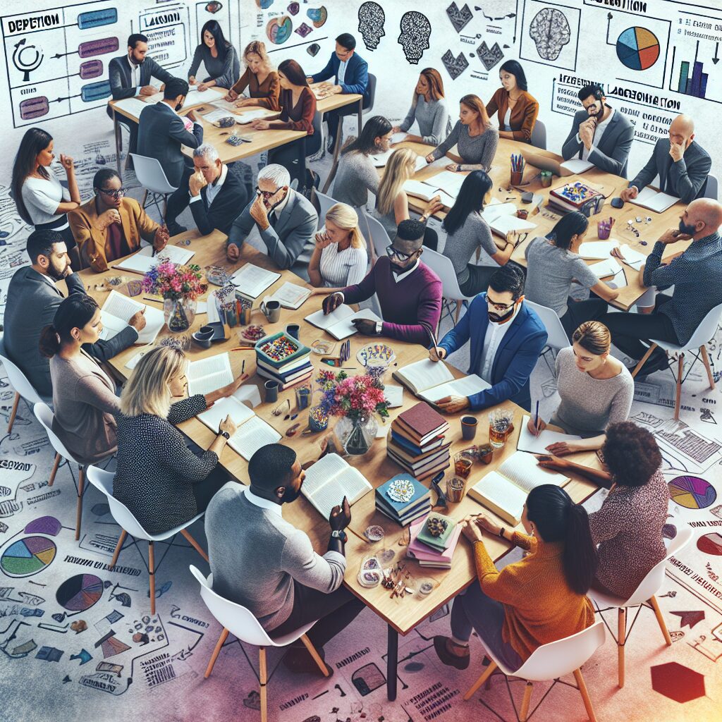 تصویری از یک گروه افراد که در حال آموزش و یادگیری درباره شناسایی زبان مبهم هستند.