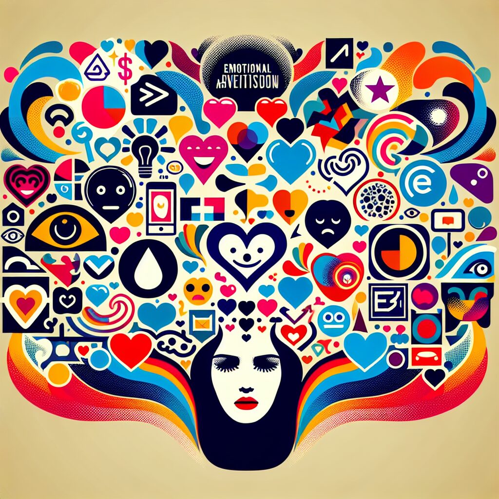 تصویری از مفهوم تبلیغات هیجانی با لوگوها و نمادهای تبلیغاتی