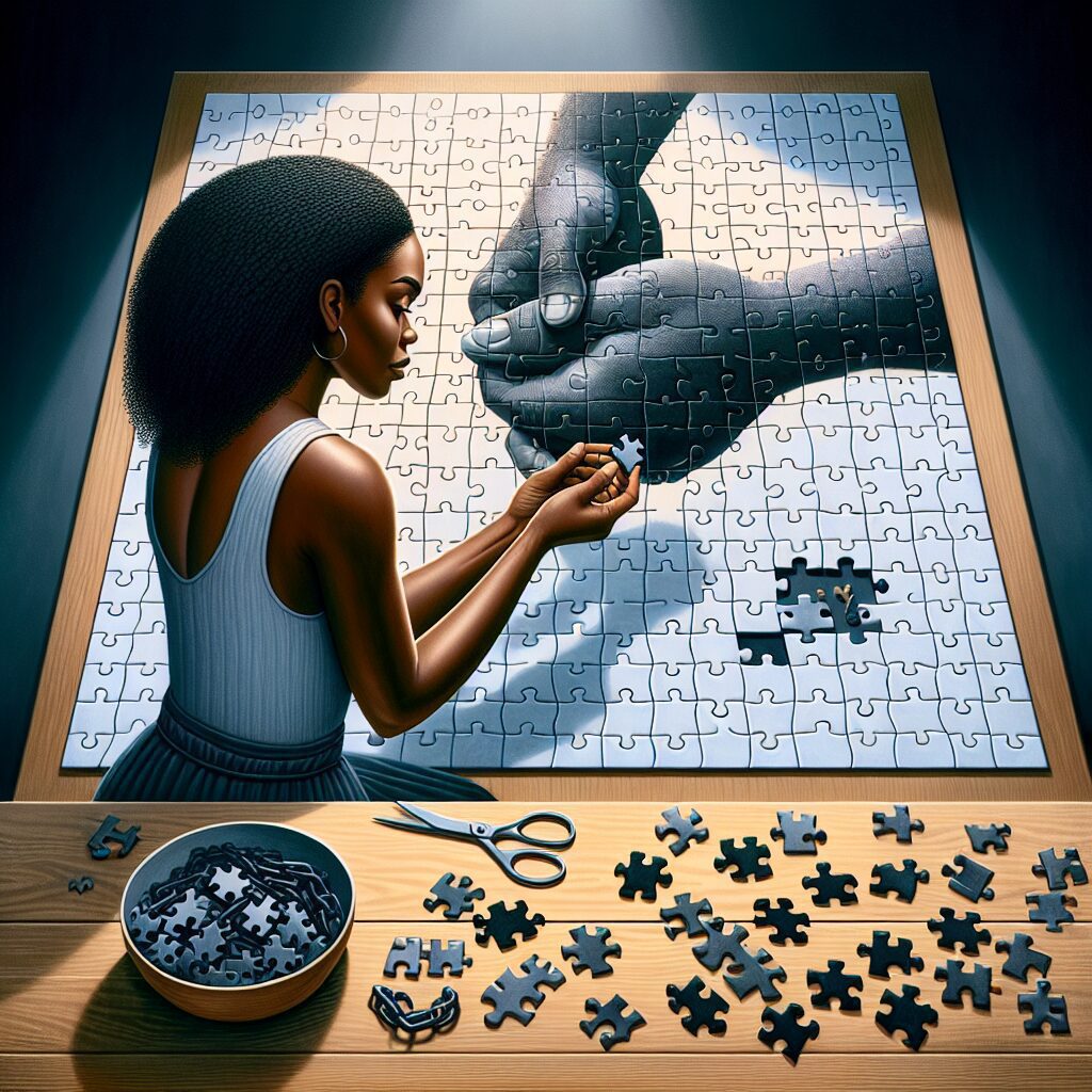 تصویری از فردی که پازل با تکه‌های گم‌شده را تکمیل می‌کند، نمادی از بازسازی اعتماد