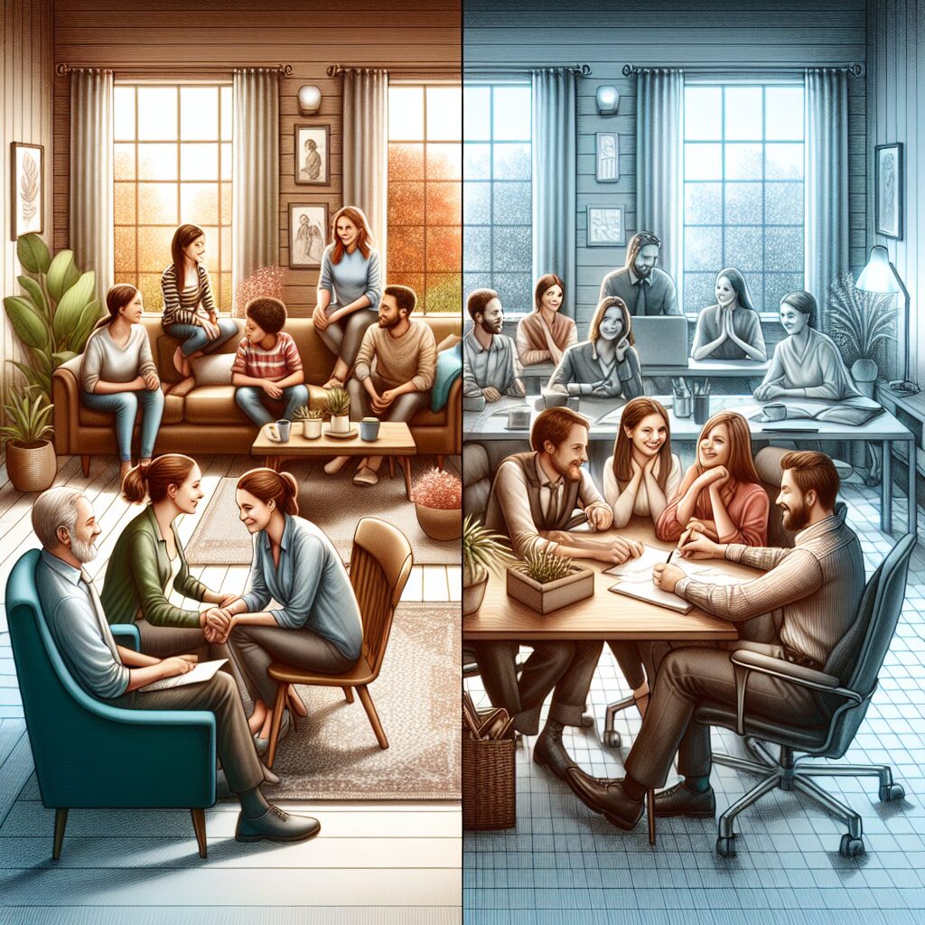 تصویر افراد در حال گفتگو برای بازسازی اعتماد در روابط خانوادگی و کاری