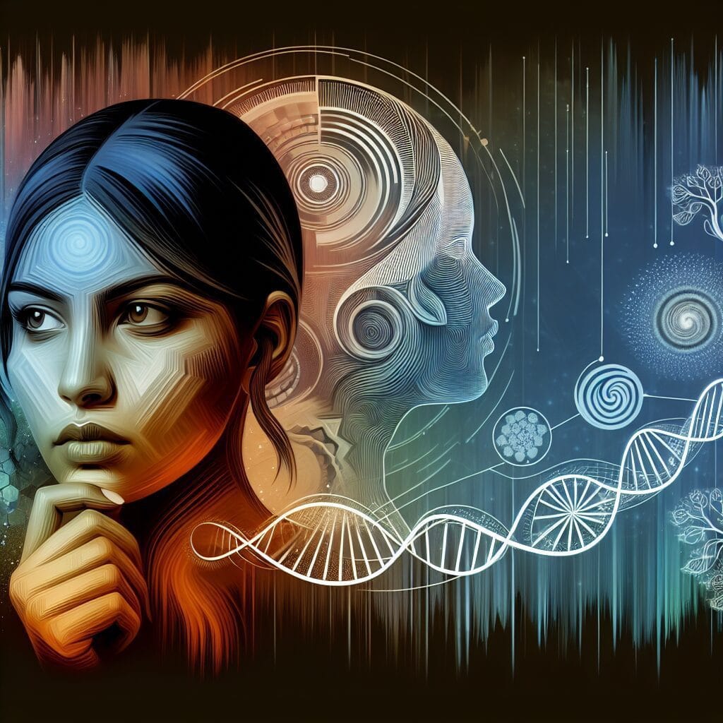 تصویری از شخصی که در حال مقایسه خود با دیگران است، با المان‌های تکامل و حسادت
