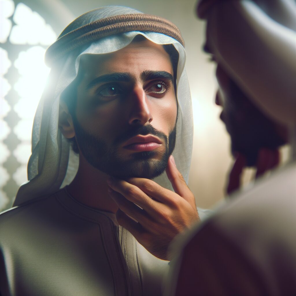 تصویری از فردی در حال نگاه کردن به آینه با چهره‌ای متفکر و نگران