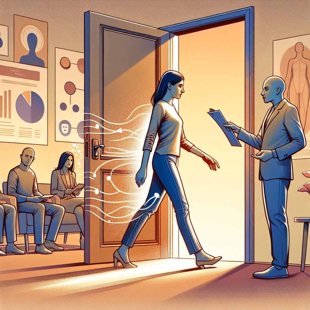 تصویری از یک فرد در حال ورودی با یک پای درب به اتاق ایستاده، که نشان‌دهنده تکنیک پای درب در بازاریابی و روان‌شناسی است.